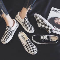 Plaid semi-drag canvas shoes women 2021 spring and summer new students Korean comfortable heel lazy lazy one pedal shoes