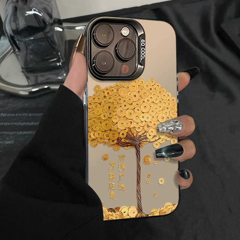 Gold Coin Money Tree Phone Case Suitable for iPhone 16 Pro Max, Apple 15 Plus, 14/13, Women's 11 New Model, 12, Huawei Nova 13, Honor, Vivo X200, Xiaomi 15, Redmi K70, Oppo