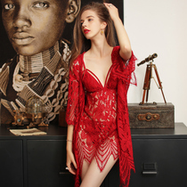Pajamas summer thin suspenders two-piece lace openwork temptation flirting show Midnight charm Hot fun night dress
