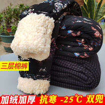 Plus velvet padded cotton pants for women in winter wear middle-aged and elderly mothers high-waisted size lamb velvet warm pants