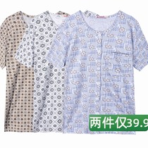 Short-sleeved T-shirt mens cotton loose dad grandpa shirt thin open buckle cotton large size Old Man sweatshirt