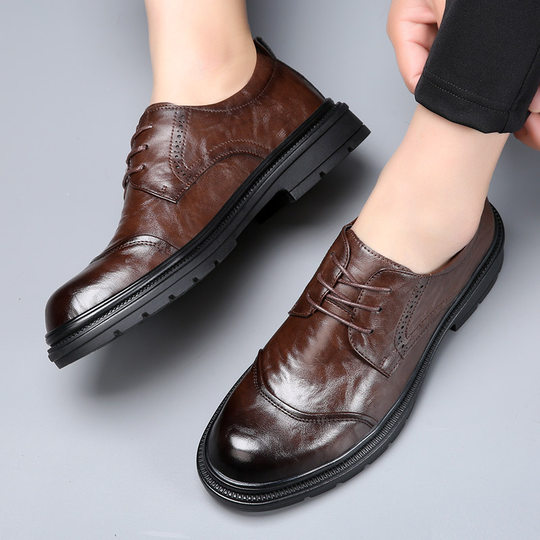 Plover leather shoes for men 2024 new model genuine leather casual shoes business formal non-slip soft sole middle-aged men's shoes wedding shoes