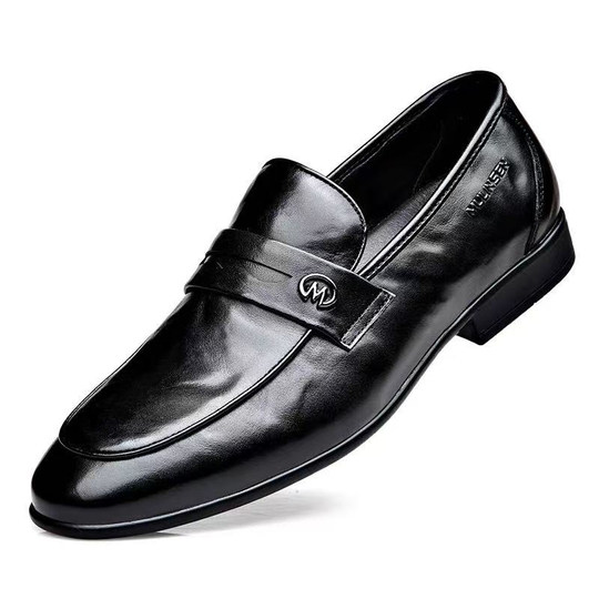 Men's shoes 2025 new style genuine leather breathable business casual soft-soled beanie shoes one-leg lazy men's leather shoes ultra-light