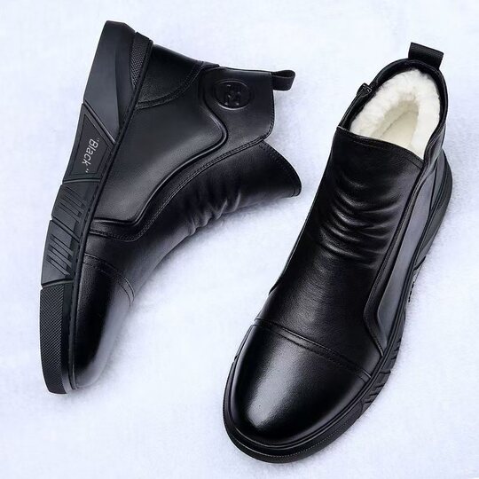 Winter men's shoes British Martin boots men's winter genuine leather plus velvet warm high-top casual boots snow boots wool shoes