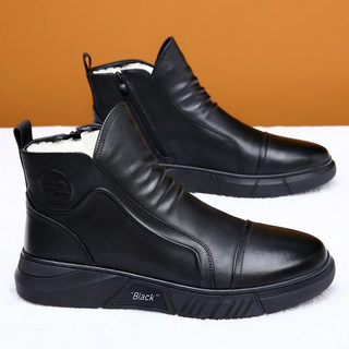 Winter Men's Shoes British Style Martin Boots Men's Winter Genuine Leather Fleece-Lined Warm High-Top Casual Boots Snow Boots Wool Shoes