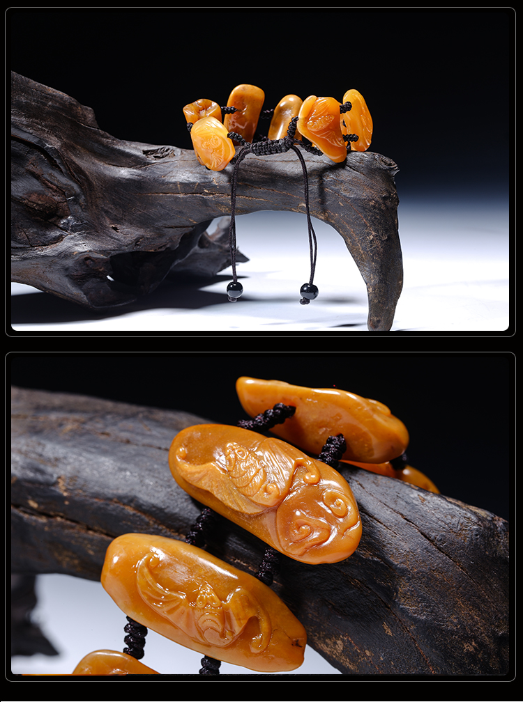 Shoushan Ishida Yellowstone Bracelet "Fu trong mắt" Lễ hội Trung thu Quà tặng Vàng đá khắc tay khắc vòng tay phong thủy nam