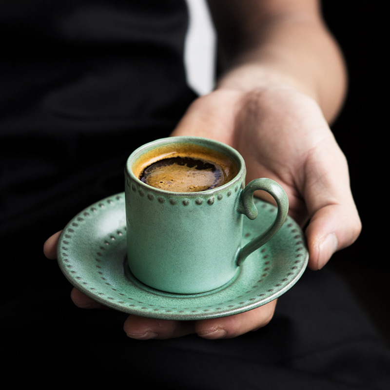 Tribute to Morandi Japanese Retro Coffee Cup and Saucer Set Ceramic Italian Espresso Cup High-End Exquisite 75ml