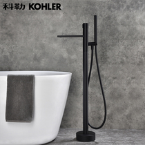 All-copper bathtub faucet concealed floor-mounted independent cylinder side bath bucket hot and cold sitting black shower head embedded
