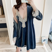  Golden velvet pajamas womens autumn and winter fun sexy velvet pajamas suspenders pajamas womens 2020 new home clothes