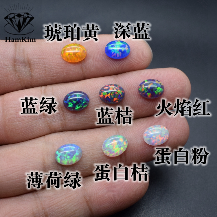 光沢のあるカラフルなオパールベビーストーンオーバルカラフルな宝石フラットエッグリングペンダント（象嵌なし）