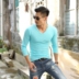 màu tinh khiết áo phía dưới cổ áo trái tim gà mens dài sleevet t-shirt máu màu yên tĩnh phiên bản sạch của mùa thu áo khoác mens đồ lót đất v. 