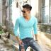 màu tinh khiết áo phía dưới cổ áo trái tim gà mens dài sleevet t-shirt máu màu yên tĩnh phiên bản sạch của mùa thu áo khoác mens đồ lót đất v. 