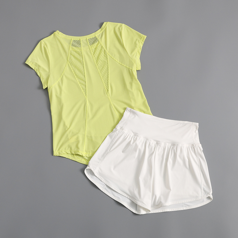 Sports Fitness Suit for Women, Casual Loose-Fitting, Flesh-Covering, Breathable Yoga Clothes, Short-Sleeved Cycling Clothes, Shorts, Quick-Drying Summer