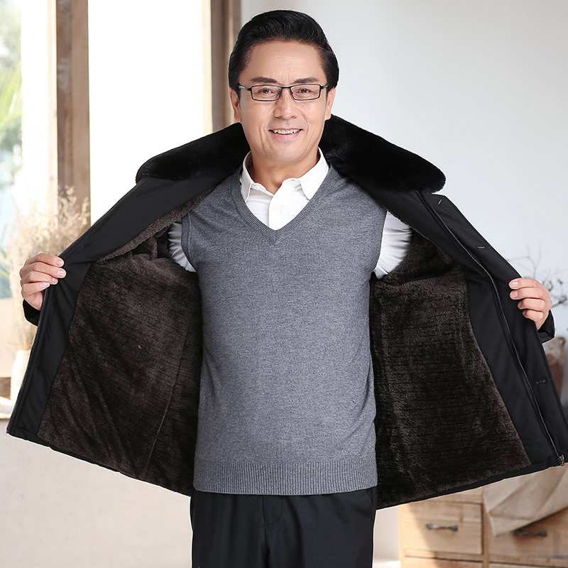 Trung niên và người già người mùa đông quần áo nam cotton 40 cha 50 tuổi 60 cha quần áo ông áo bông cộng với nhung dày