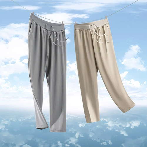 Шелковые летние эластичные штаны, быстросохнущие тонкие повседневные брюки, свободный прямой крой