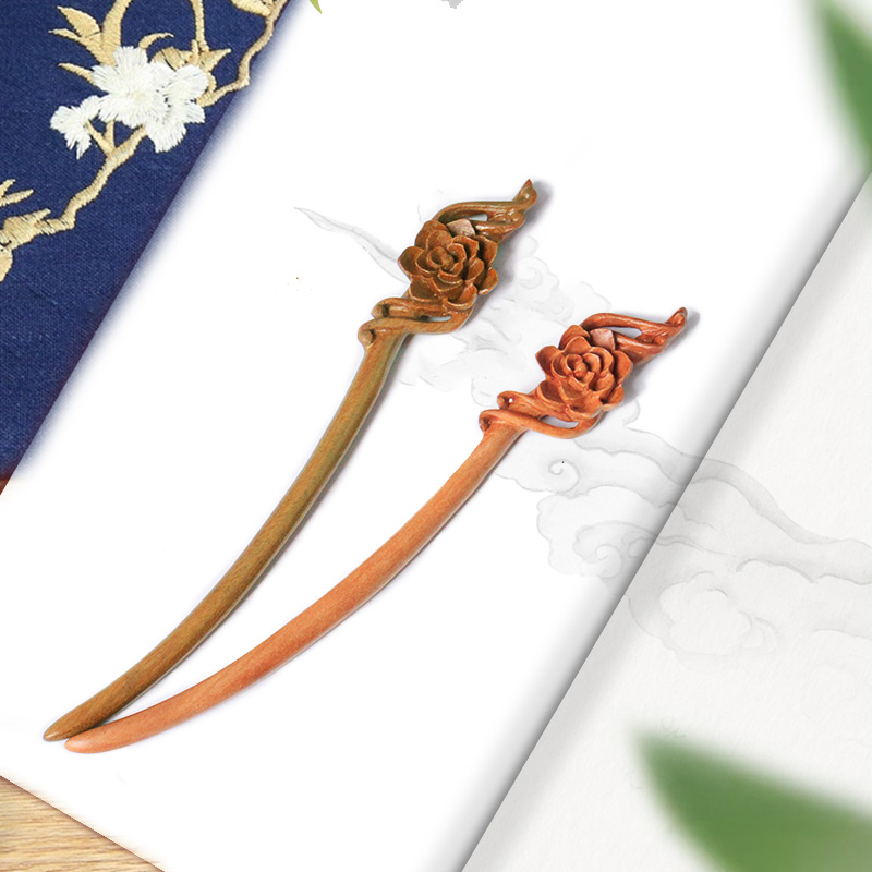 Green sandalwood hairpin classical palace wooden hairpin handmade hairpin headgear ancient simple hair accessories Hanfu cheongsam accessories