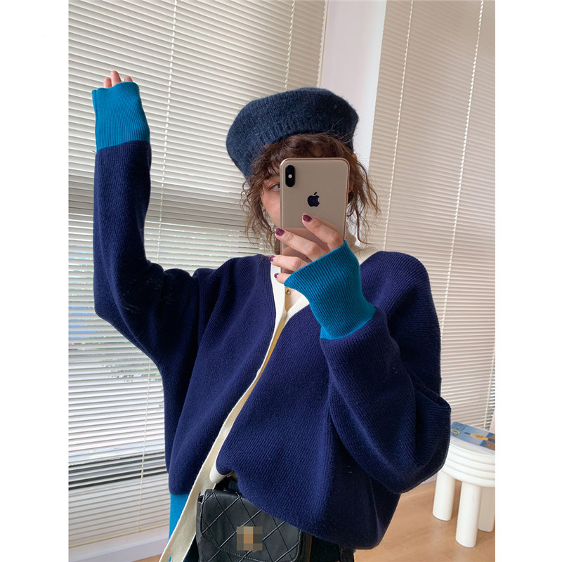 2021 new early fall Lazy Little Fragrant Wind Knit Cardigan Design Sensation Small Crowdblue Sweater Jacket Woman Commute