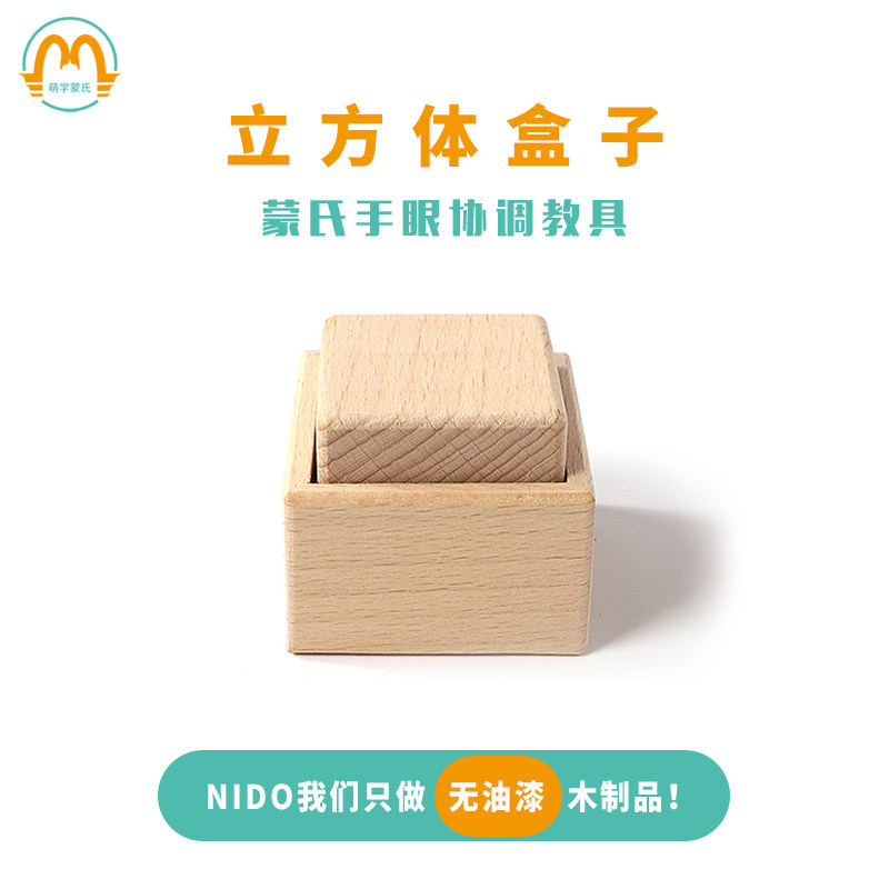 Montessori Psychological Sense Hand Eye Coordination Nido Tool Cube and Box With Cube