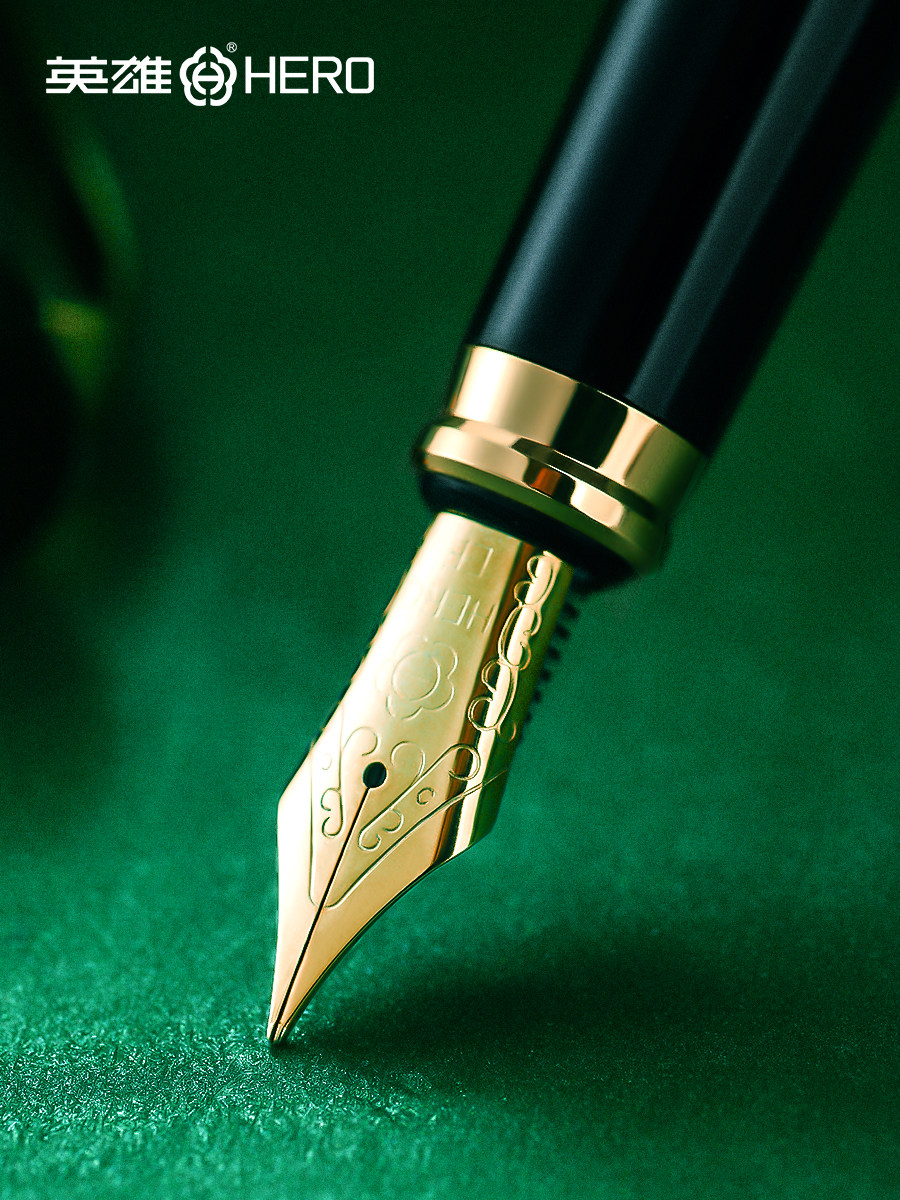 Hero Fountain Pen for Men, High-End Business Office Art Pen, Calligraphy Curved Nib, Calligraphy Hard Pen, Refillable Ink Cartridge, Exquisite Gift, Suitable for Elementary School Students in Grades Three and Four