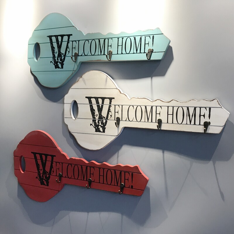 zakka groceries European and American style old key wall hanging belt hook Creative home accessories wooden antique wall decoration