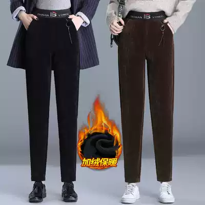 Corduroy pants children autumn and winter New plus velvet padded casual pants female Haren pants small feet elastic waist striched women's pants