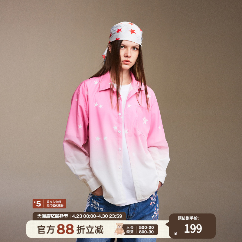 Suamoment Scratch Star Gradient Print Long-Sleeved Shirt 2025 Autumn Couple Loose Shirt Jacket