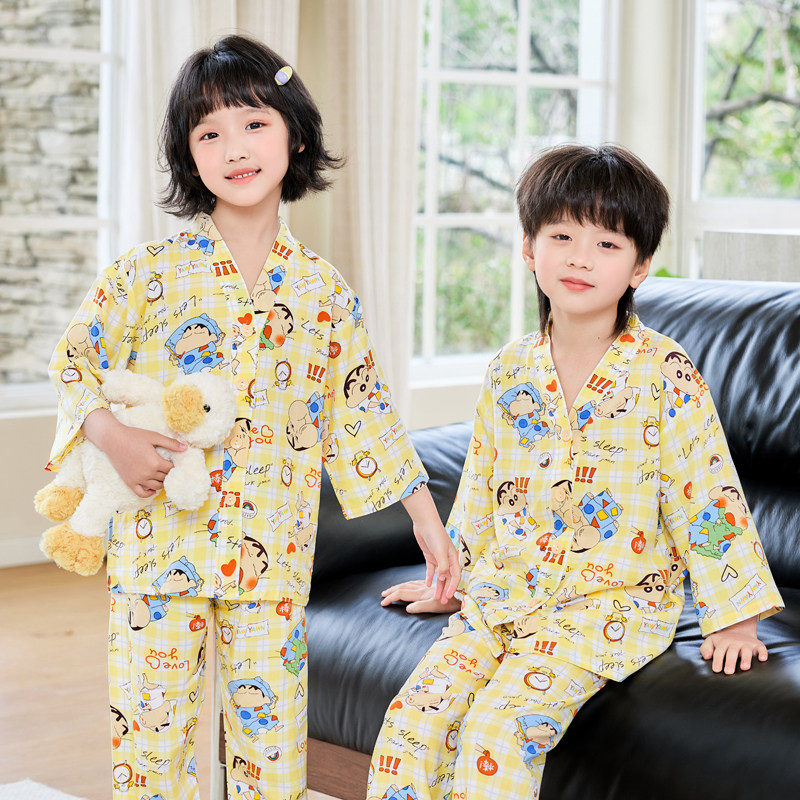 Summer Thin Cotton Silk Pajamas for Children, Three-Quarter Sleeve Home Wear Set, Simple Style for Baby Boys and Girls, Suitable for Older Children — 18