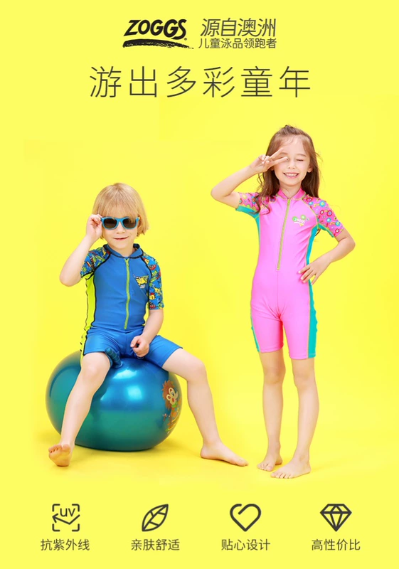 Áo tắm trẻ em Zoggs chống nắng trẻ em lớn phù hợp với đồ bơi bé trai và bé gái nửa tay áo một mảnh áo tắm mùa xuân nóng - Bộ đồ bơi của Kid đồ bơi trẻ em nữ 12 tuổi