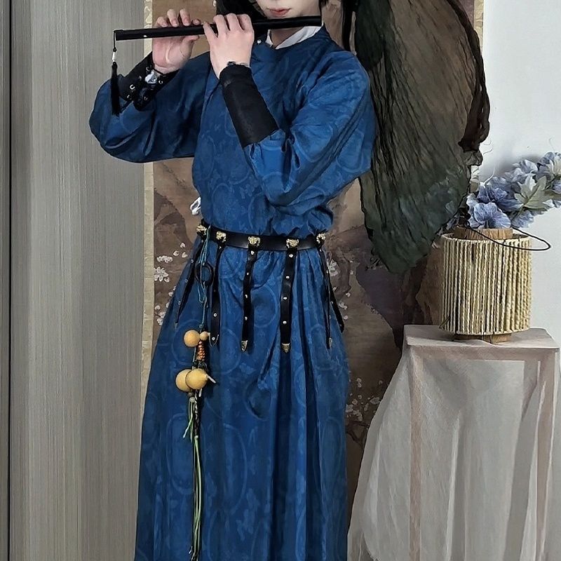 Heroic Style Hanfu for Young Men, Handsome Tang-Style Round-Neck Robe Shirt, Li Bai Style, Spring and Autumn Unisex National Style Hanfu Set Heroic Style Hanfu for Young Men, Handsome Tang-Style Round-Neck Robe Shirt, Li Bai Style, Spring and Autumn Unisex National Style Hanfu Set