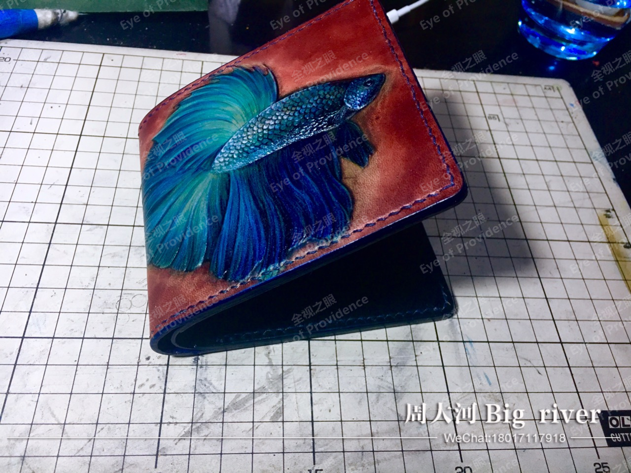 Plant Tanning Leather Handmade Leather With Short Clip Planted Tannic Bull Leather Wallet Genuine Leather Engraving FORTUNE FISH JAPAN WALLET BUCKET FISH