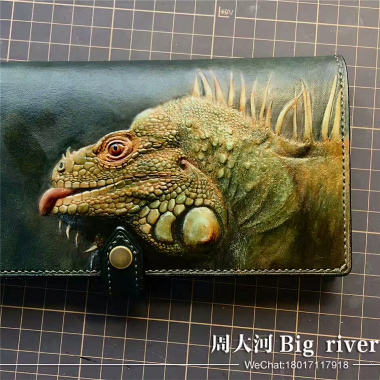 Vegetable tanned leather pure handmade leather carving original color Fan Bingbing same style cowhide genuine leather DIY personalized wallet new style