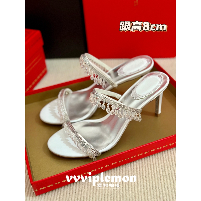 2026 Summer High-End Celebrity Style Rc High-Heeled Cleo Strappy Open-Toe Evening Sandals with Rhinestone Crystal Pendant for Women