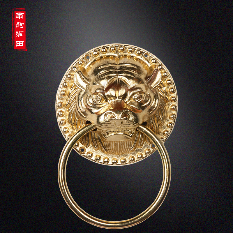 Chinese retro-copper lion head with hand-in-hand clear imitation of the ancient gate beast's first ring of pure copper handle brass tiger head