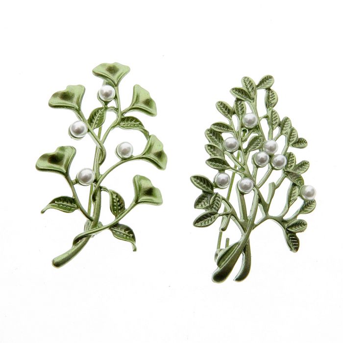Phụ kiện Vintage Women Hợp kim Lá ngọc trai Dòng Green Trâm Trâm Trâm Trâm Khóa phụ kiện cài áo