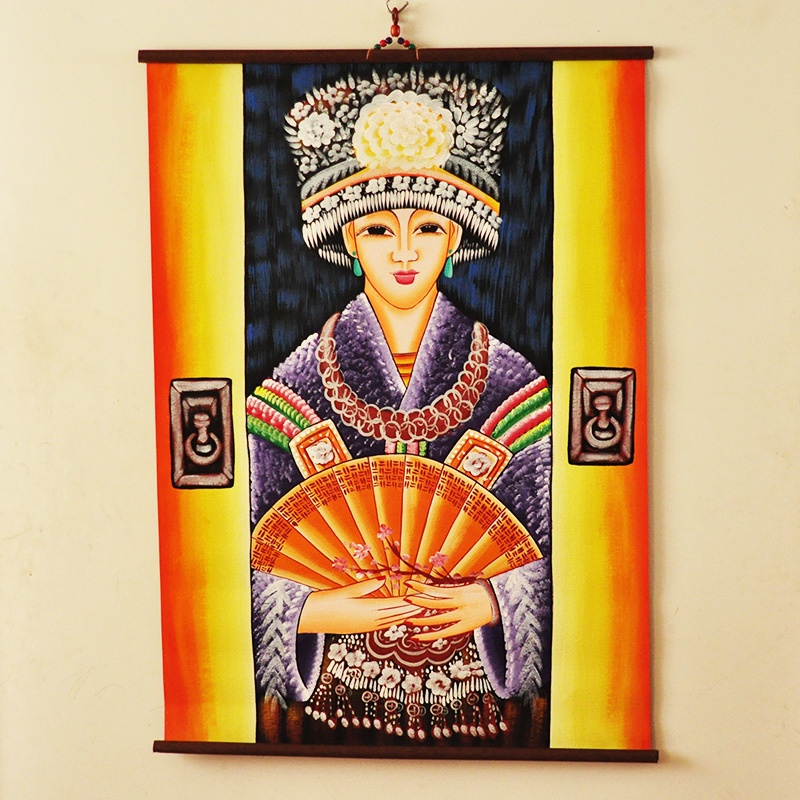 Yunnan Miao Dongba Goat Leather Painting Ethnic Minority Wind Painting Stone Pot Fish Fire Pot Shop Lijiang Guest House Wall Hanging Decoration