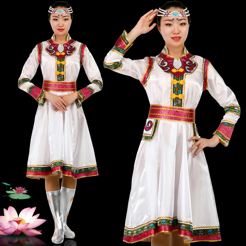 Mongolian dance performance clothing new thin section women Mongolian robe white skirt Ethnic minority clothing stage clothing