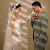 Корейская длинная кружевная фата невесты, ретро аксессуар для волос из жемчуга, кружевное платье