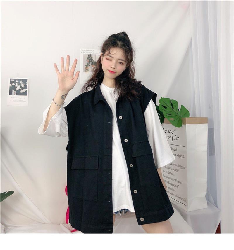 Xiaqiu Hàn Quốc phiên bản của bf gió Harajuku loose-fitting trang phục lao động denim tay out-of-the-box vest áo giáp áo nữ sinh thủy triều