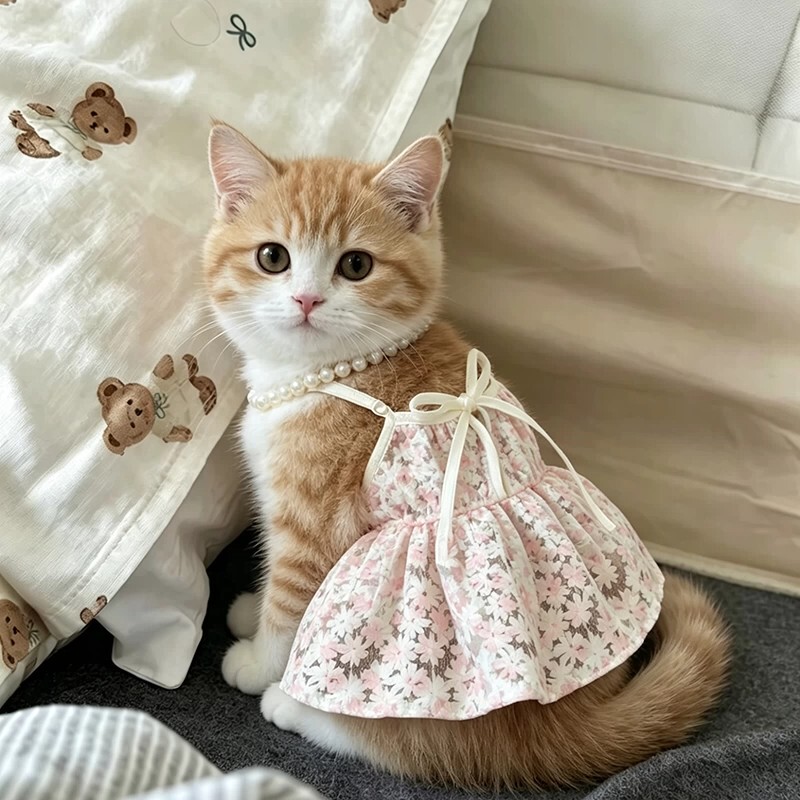 Pet Dog and Cat Dress Embroidered Suspender Dress Ragdoll Golden Shaded Devon British Shorthair Sweet and Cute Princess Style Pet Dog and Cat Dress Embroidered Suspender Dress Ragdoll Golden Shaded Devon British Shorthair Sweet and Cute Princess Style