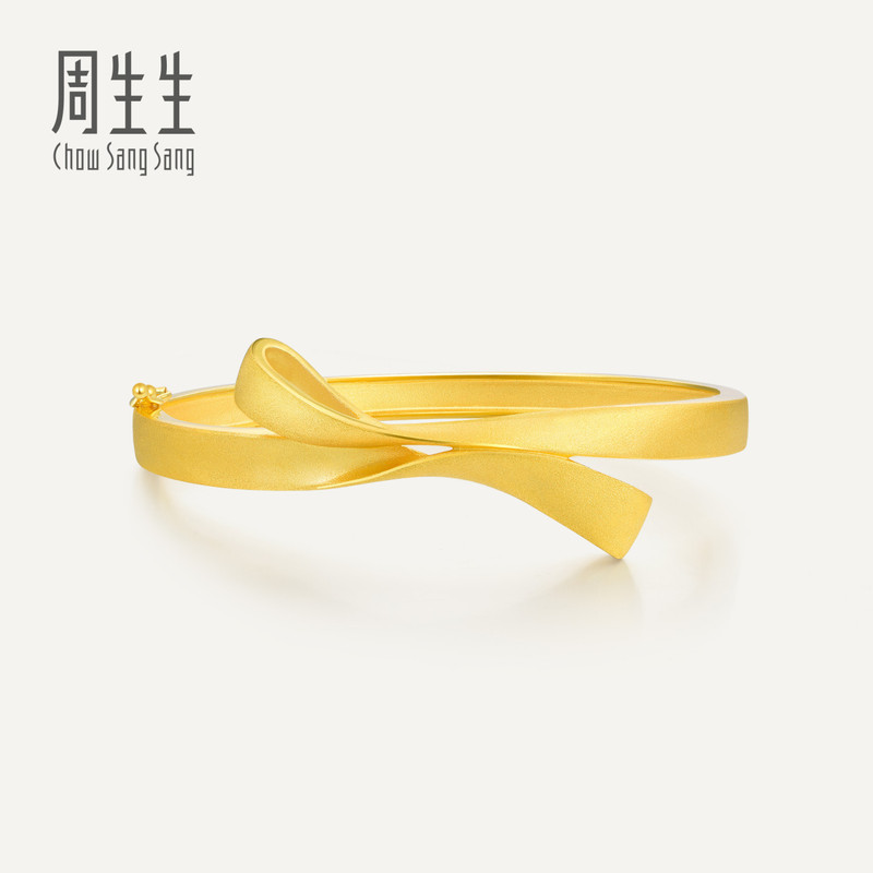 Chow Sang Sang's Fugitive Princess Bow Ribbon Gold Bracelet Pure Gold Bangle Hand Jewelry 10709K