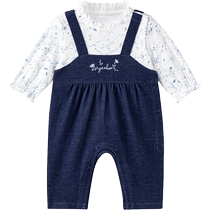 (Same style in the mall) Yings Newborn One-piece Romper Suit for Baby Girl in Autumn Imitation Denim Harness