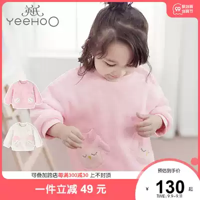 English girls thick T-shirt autumn pullover top cute warm coral velvet cotton 10892674 10892675