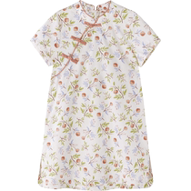Yings baby girl dress summer short-sleeved Chinese cheongsam national style pure cotton medium and large children 2024 new long skirt summer dress