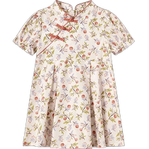Yings girls puff sleeve dress new Chinese style baby short-sleeved pure cotton doll collar skirt 2024 new summer