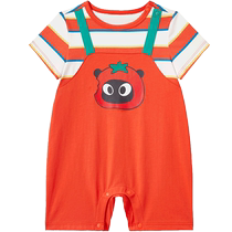 Yings baby boy short-sleeved khaki fake two-piece breathable summer newborn clothes 2024 new baby jumpsuit