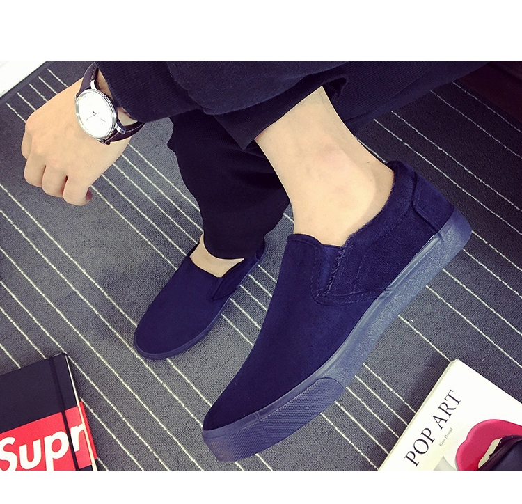 Giày cotton nam ấm mùa đông cộng với nhung vải Bắc Kinh cũ đặt giày lười chân tròn đầu một bàn đạp đen thấp để giúp giày nam