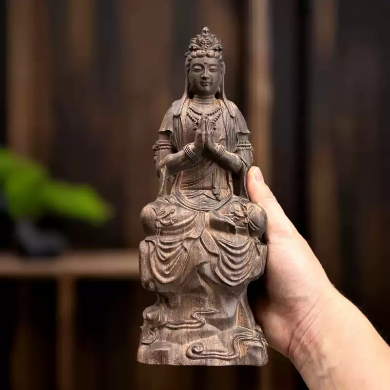 沉香木雕刻自在觀音佛像榕意南海觀音菩薩神像可客製化木雕工藝品