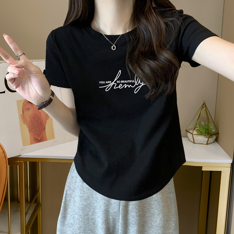 Chic Curved Hem T-Shirt for Women, Short-Sleeved, Summer 2026 New Korean Style, Slim Fit, Irregular Short Top ins Trendy Chic Curved Hem T-Shirt for Women, Short-Sleeved, Summer 2026 New Korean Style, Slim Fit, Irregular Short Top ins Trendy
