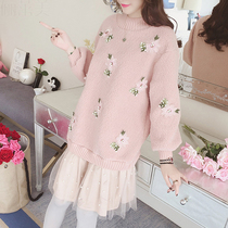 Pregnant women dress spring and autumn 2021 New Fashion loose winter sweater tide mother long autumn winter coat
