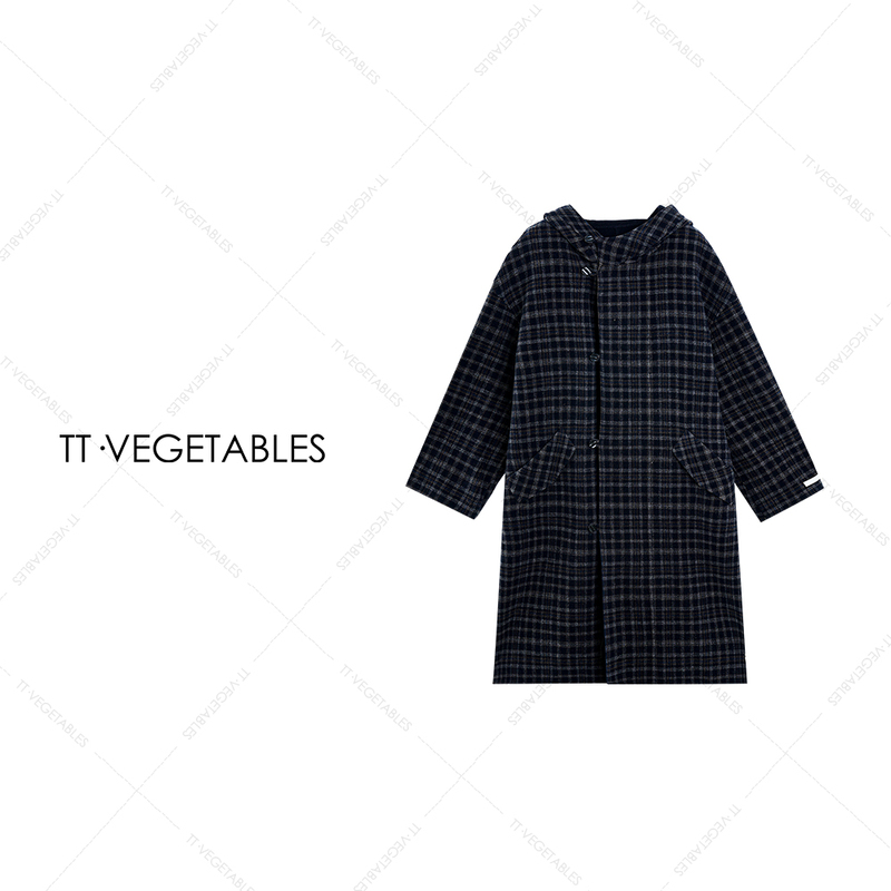 Oh Fen/Tall and Slender 【Chu Ying】Alpaca Hooded Plaid Wool Coat Mid-Length Wool Coat 521239